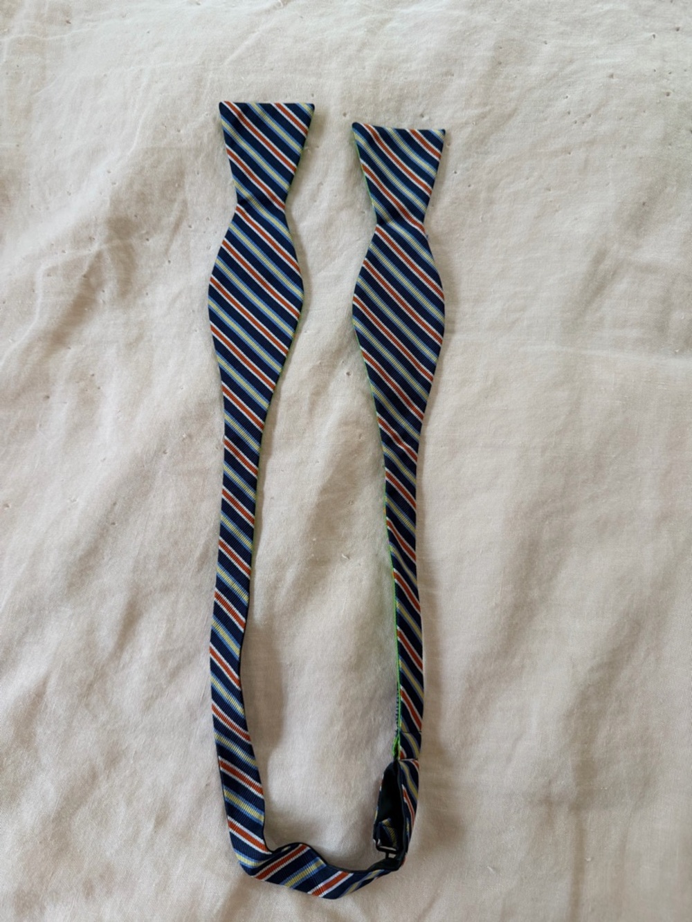 Striped Self-Tie Bow Tie in Navy, Red, White and Green